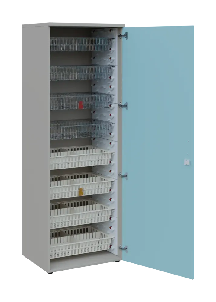 EUROMEDICA D - 66/M skříň léková boxová, 1-dveřová, pravá, 1950x660x535, korpus šedý, dvířka obloha